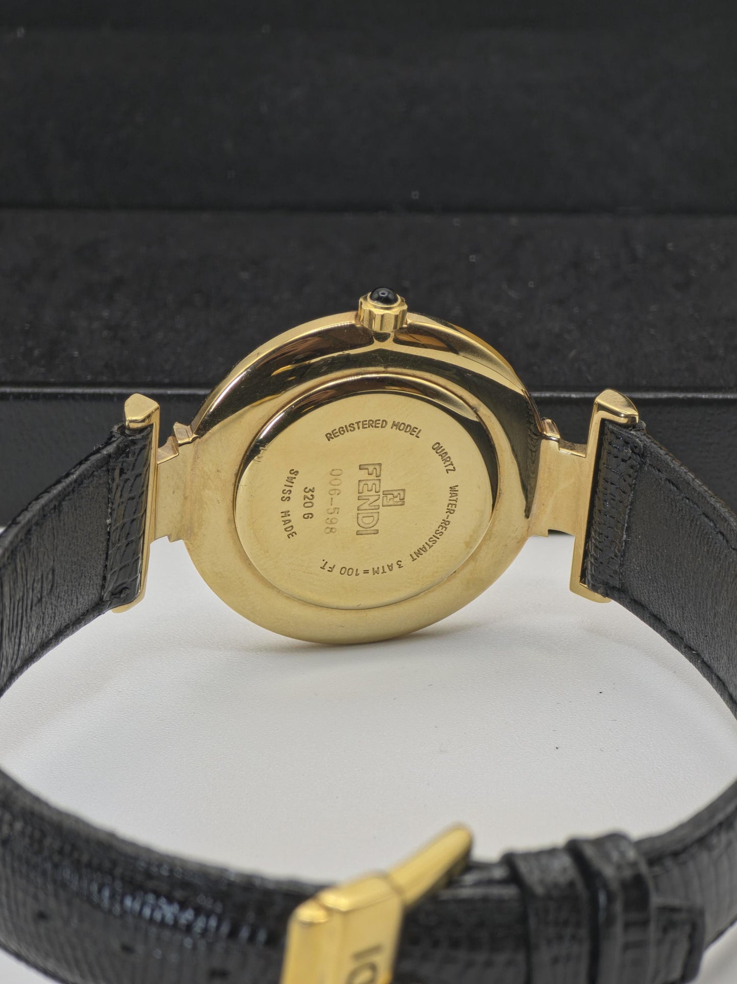 Fendi 320G Quartz Wristwatch Black Dial Gold Tone Case Leather Strap Box Guarantee | - 64