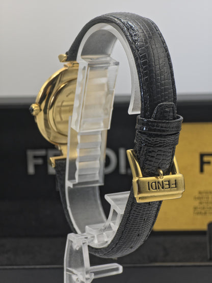 Fendi 320G Quartz Wristwatch Black Dial Gold Tone Case Leather Strap Box Guarantee | - 64