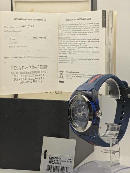 Gucci Sync 137.1 Mens Quartz Wristwatch Blue Dial Rubber Strap 5ATM Swiss Made | - 69