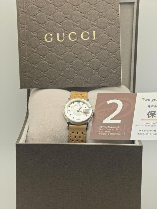 Gucci 101L women Swiss Quartz Watch Perforated Leather Strap 3ATM Boxed | - 74
