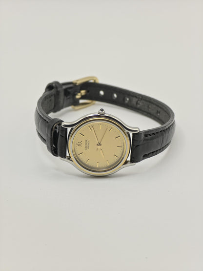Credor Seiko Quartz Gold Dial Leather Strap Women’s Watch Vintage | - 82