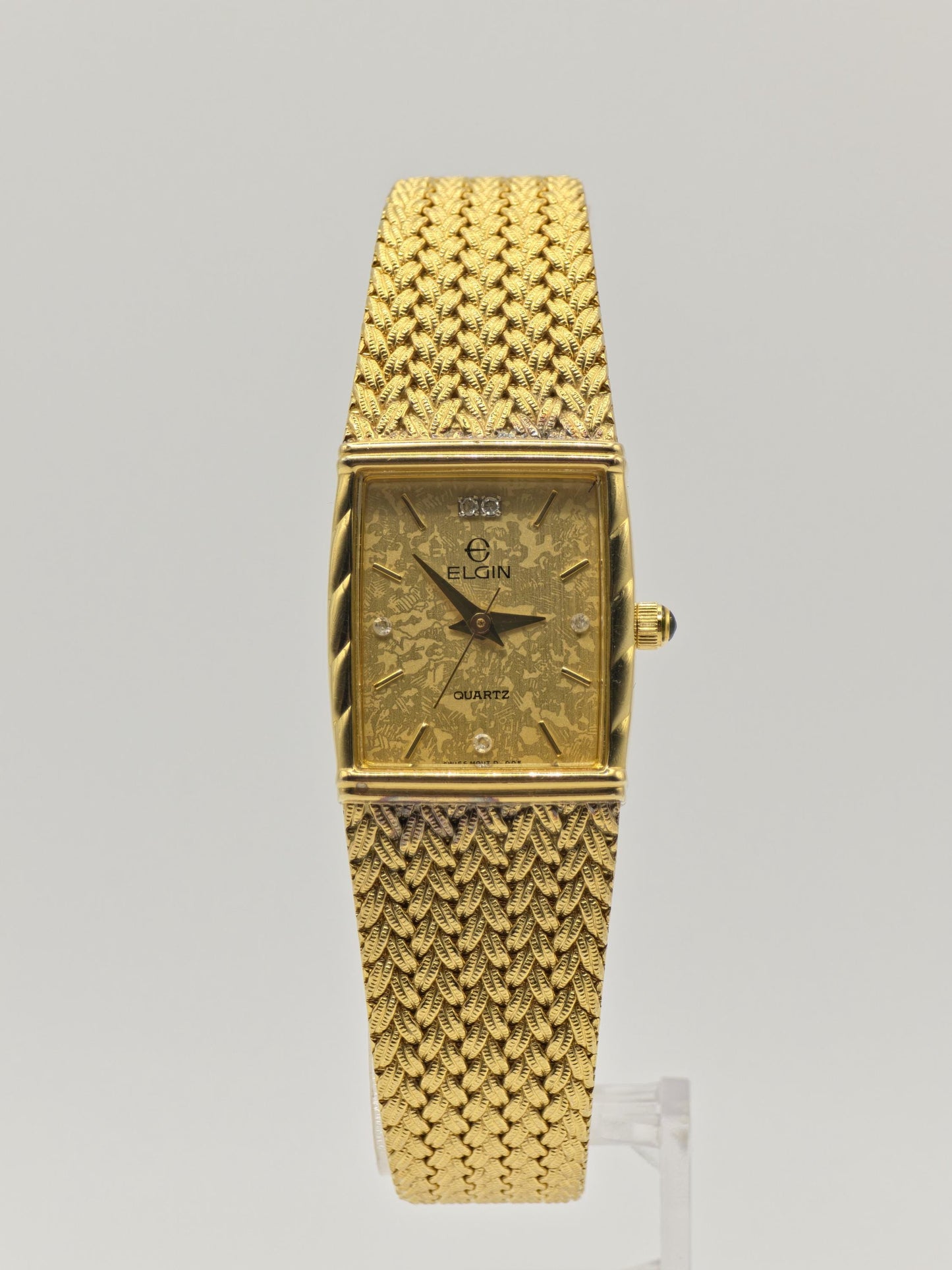 Elgin Gold-Tone Quartz Wristwatch Stainless Steel Mesh Bracelet Women Vintage | - 84