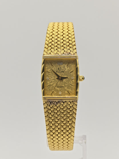Elgin Gold-Tone Quartz Wristwatch Stainless Steel Mesh Bracelet Women Vintage | - 84