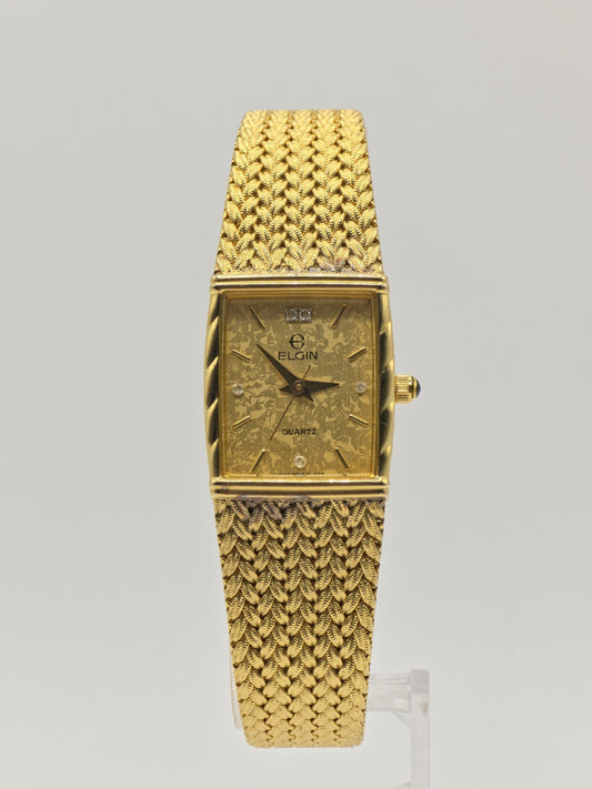 Elgin Gold-Tone Quartz Wristwatch Stainless Steel Mesh Bracelet Women Vintage | - 84