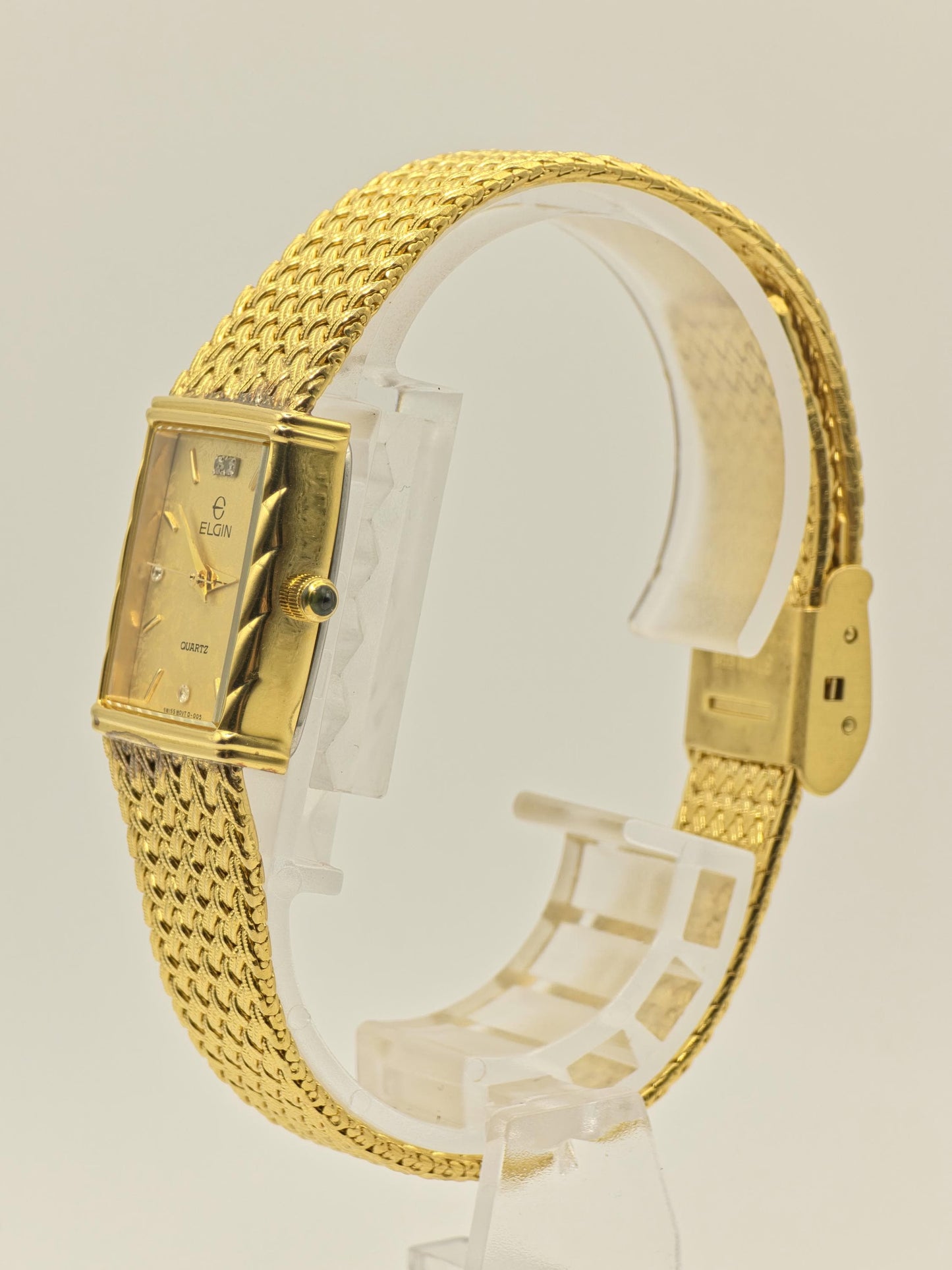 Elgin Gold-Tone Quartz Wristwatch Stainless Steel Mesh Bracelet Women Vintage | - 84
