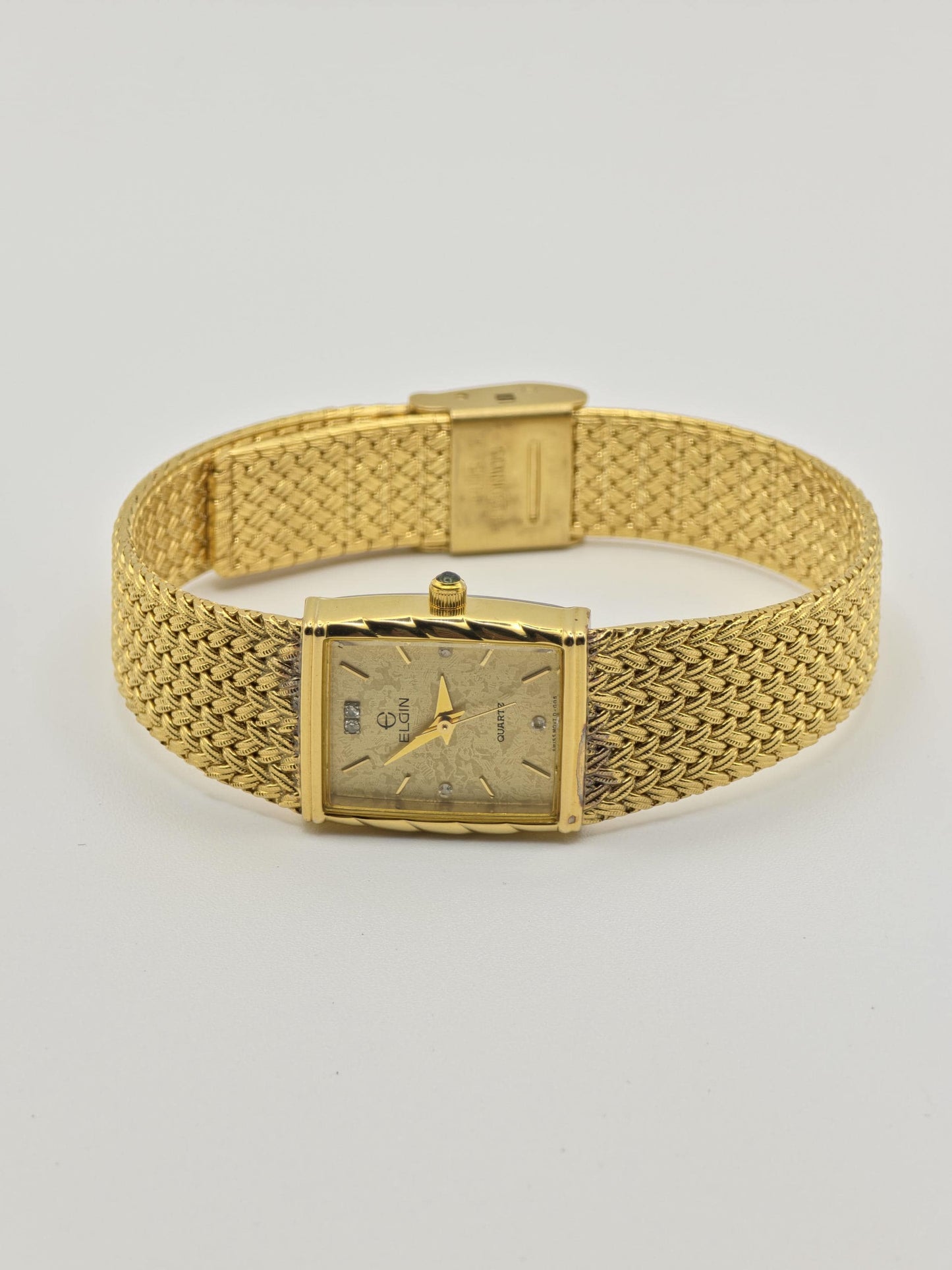 Elgin Gold-Tone Quartz Wristwatch Stainless Steel Mesh Bracelet Women Vintage | - 84