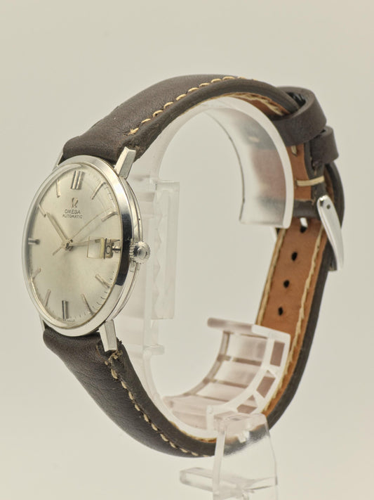 Omega Automatic Stainless Steel Date Silver Dial Leather Strap Men Vintage | - 85
