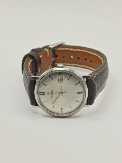 Omega Automatic Stainless Steel Date Silver Dial Leather Strap Men Vintage | - 85