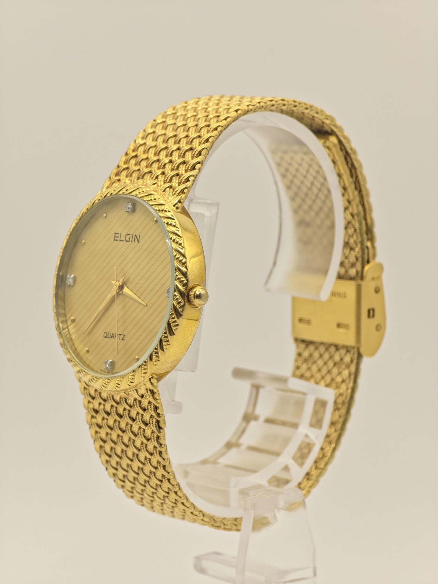 Vintage Elgin FK278 Quartz Gold Tone Unisex Watch Swiss Movement Textured Dial Japan - 2