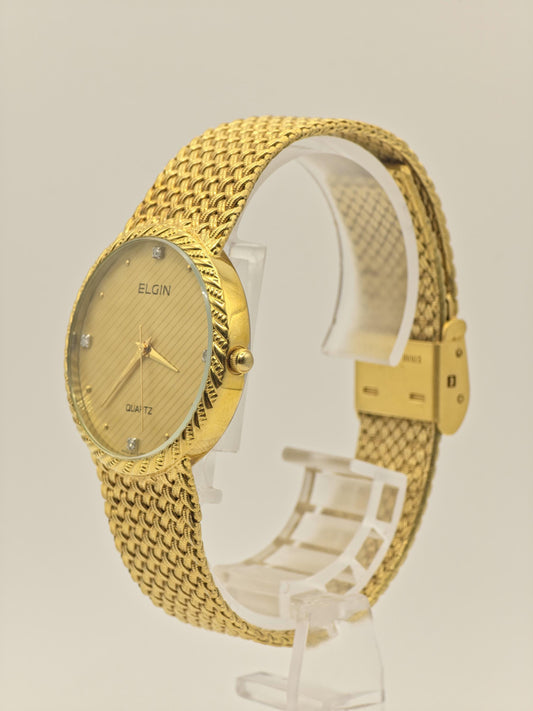 Vintage Elgin FK278 Quartz Gold Tone Unisex Watch Swiss Movement Textured Dial Japan - 2