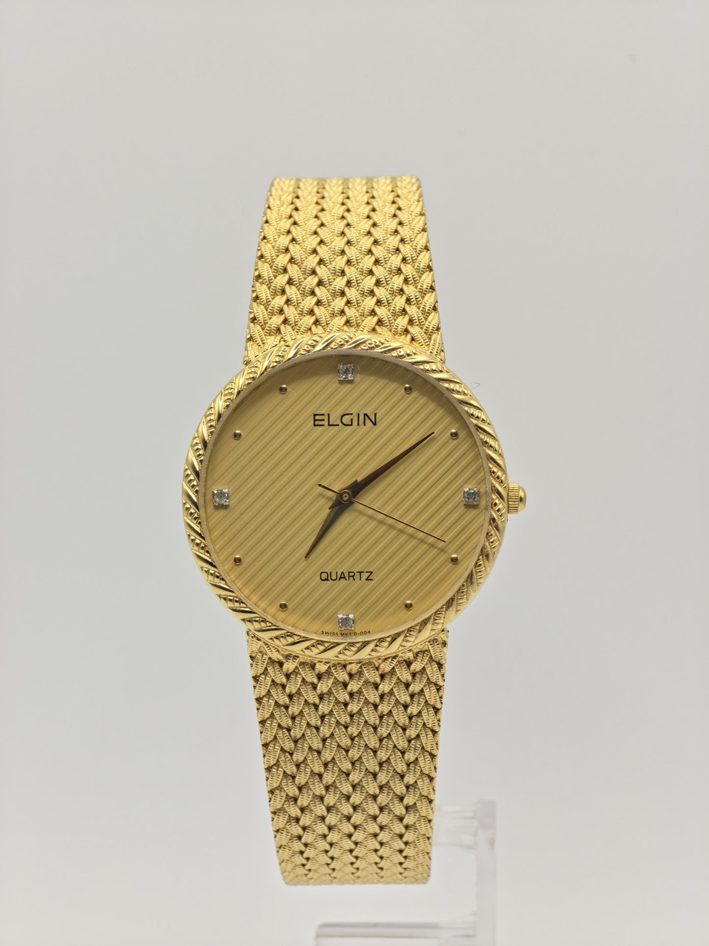 Vintage Elgin FK278 Quartz Gold Tone Unisex Watch Swiss Movement Textured Gold Dial Japan - 5