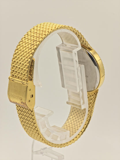 Vintage Elgin FK278 Quartz Gold Tone Unisex Watch Swiss Movement Textured Gold Dial Japan - 5
