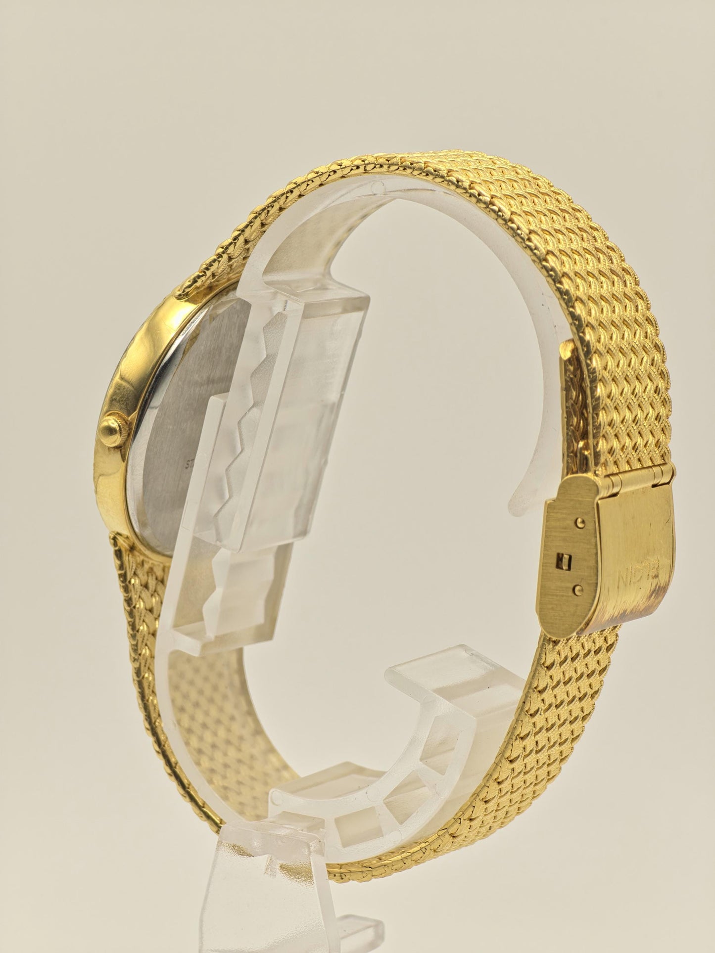 Vintage Elgin FK278 Quartz Gold Tone Unisex Watch Swiss Movement Textured Gold Dial Japan - 5