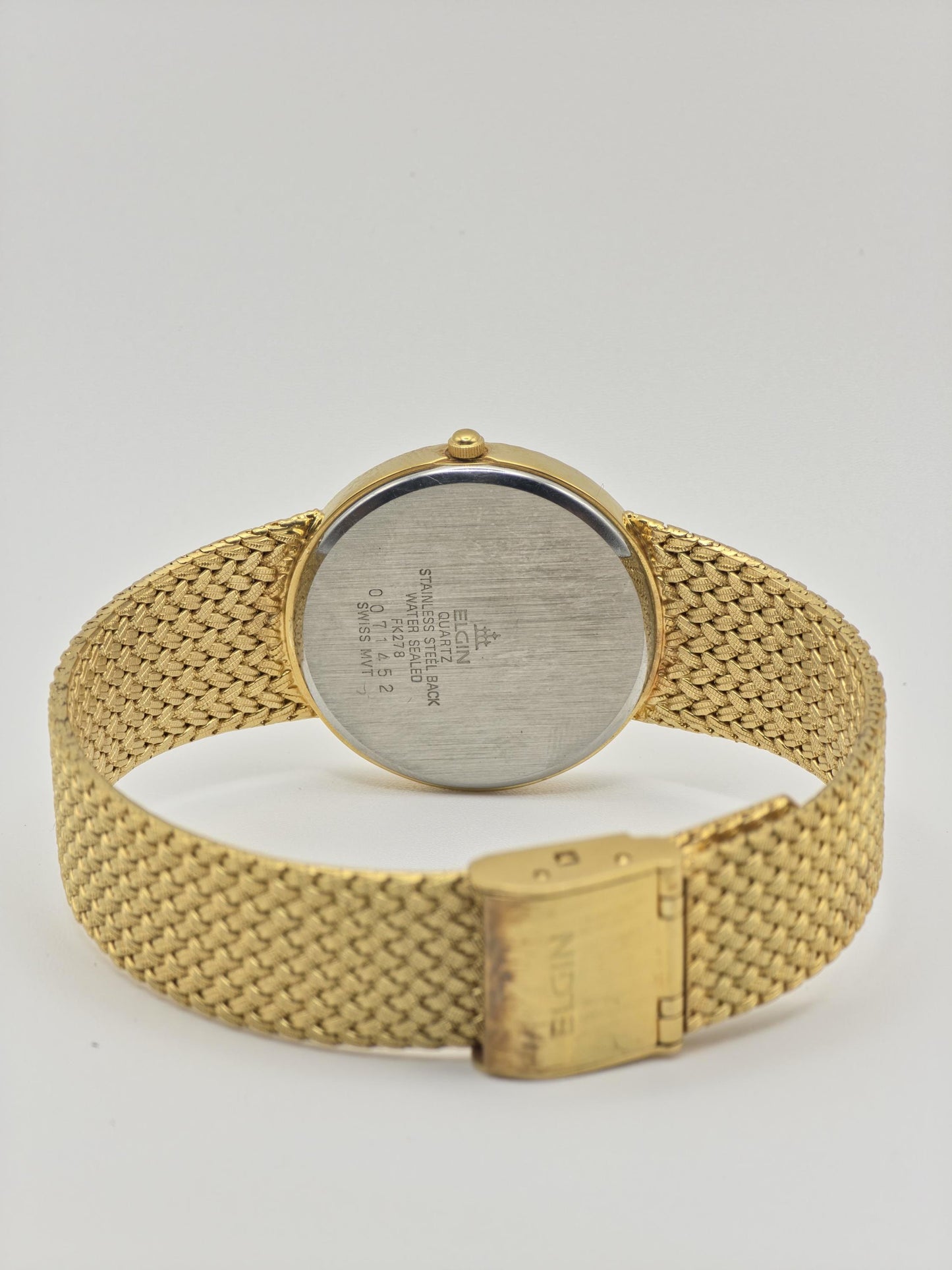 Vintage Elgin FK278 Quartz Gold Tone Unisex Watch Swiss Movement Textured Gold Dial Japan - 5