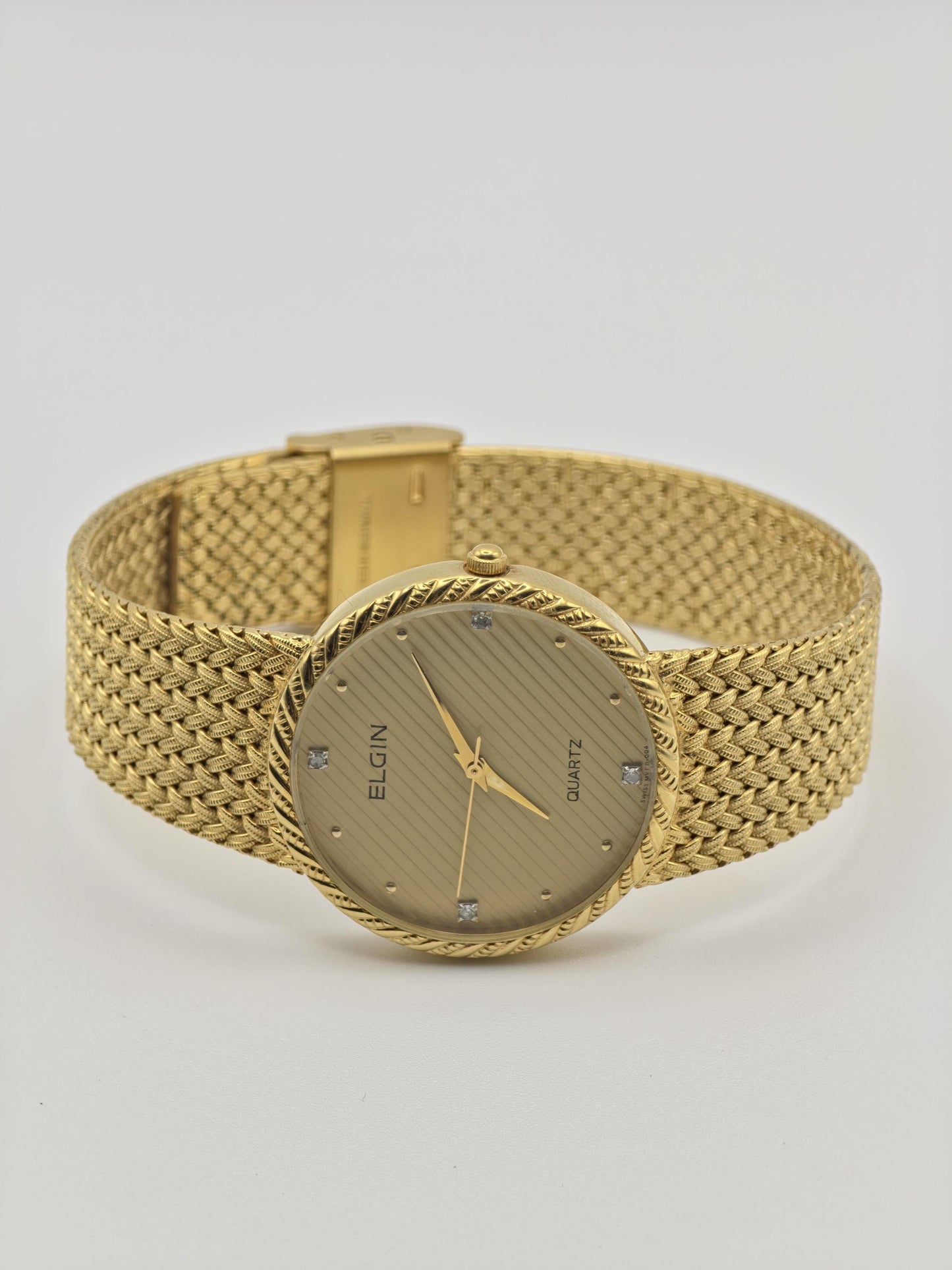 Vintage Elgin FK278 Quartz Gold Tone Unisex Watch Swiss Movement Textured Gold Dial Japan - 5