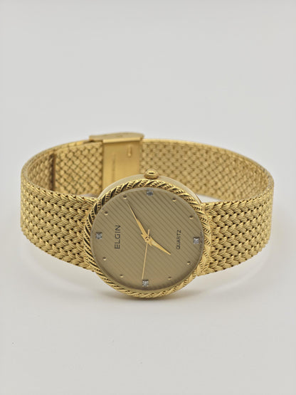 Vintage Elgin FK278 Quartz Gold Tone Unisex Watch Swiss Movement Textured Gold Dial Japan - 5