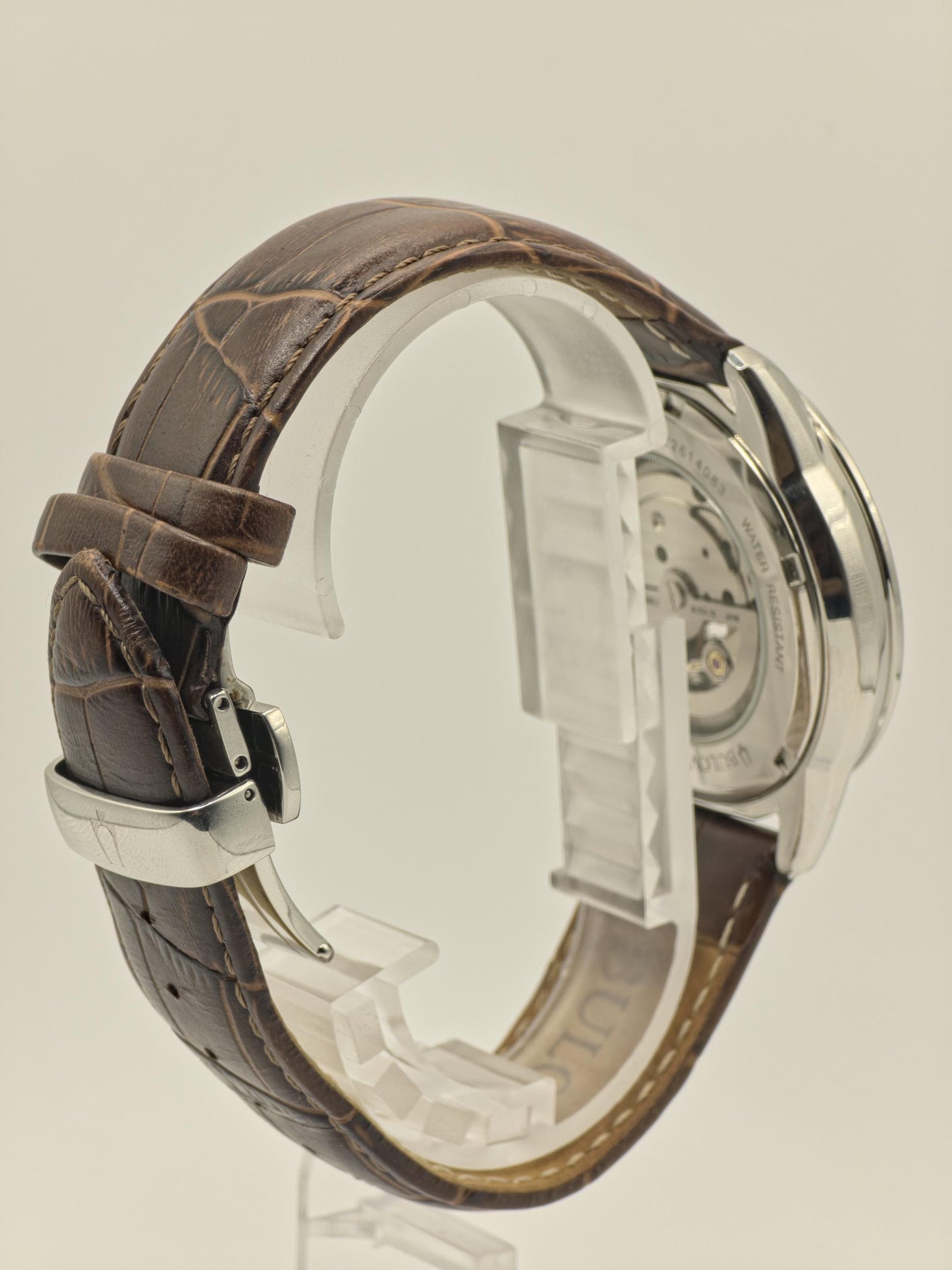 Bulova 96A120 Automatic Skeleton Watch Brown Dial Open Heart Leather Strap Japan Movt - 6
