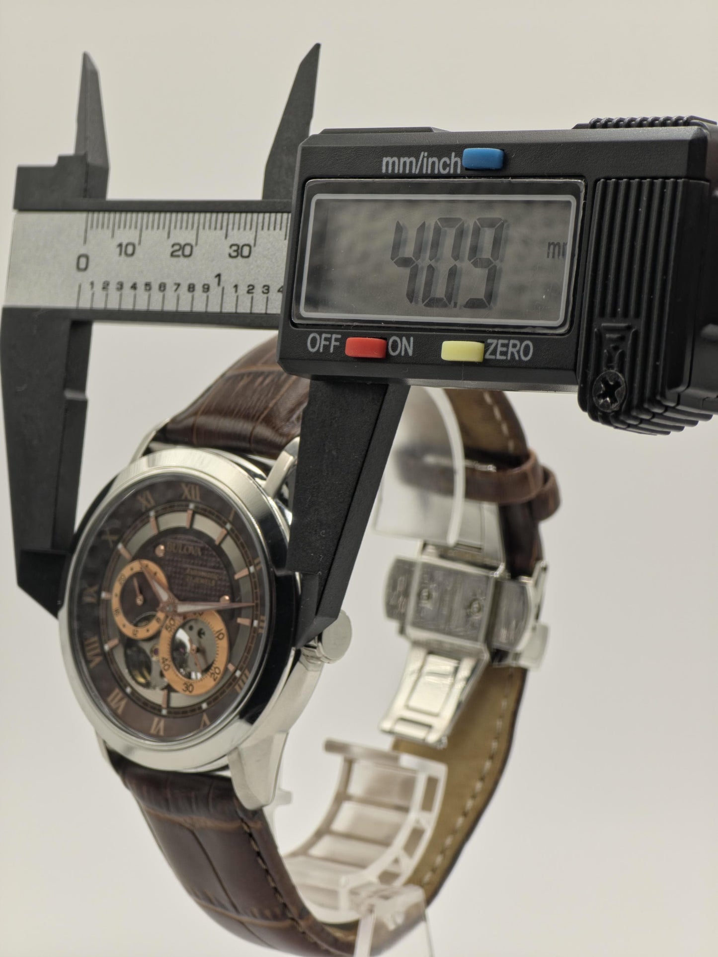 Bulova 96A120 Automatic Skeleton Watch Brown Dial Open Heart Leather Strap Japan Movt - 6