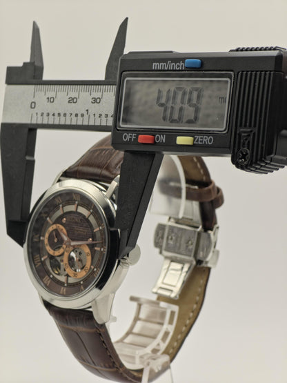 Bulova 96A120 Automatic Skeleton Watch Brown Dial Open Heart Leather Strap Japan Movt - 6