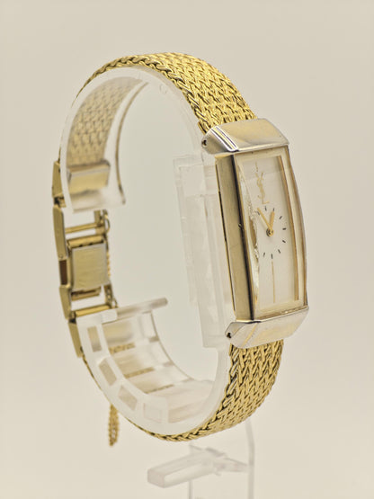 Vintage Yves Saint Laurent YSL Ladies Quartz Watch Gold Tone Rectangular Bracelet - 7