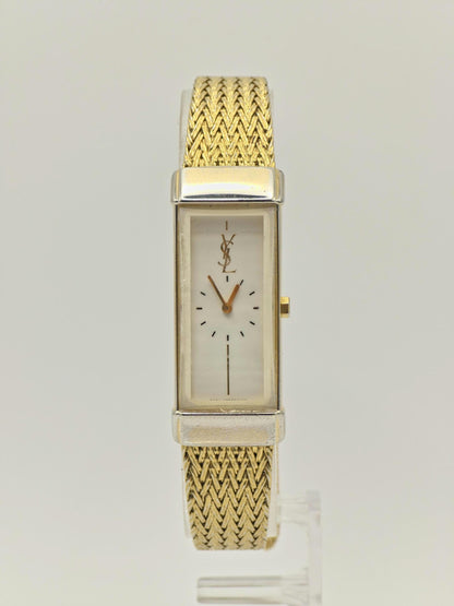 Vintage Yves Saint Laurent YSL Ladies Quartz Watch Gold Tone Rectangular Bracelet - 7