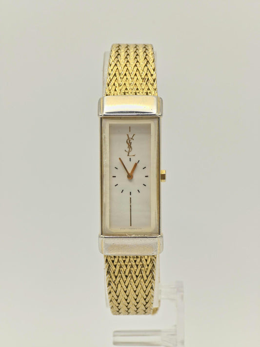 Vintage Yves Saint Laurent YSL Ladies Quartz Watch Gold Tone Rectangular Bracelet - 7