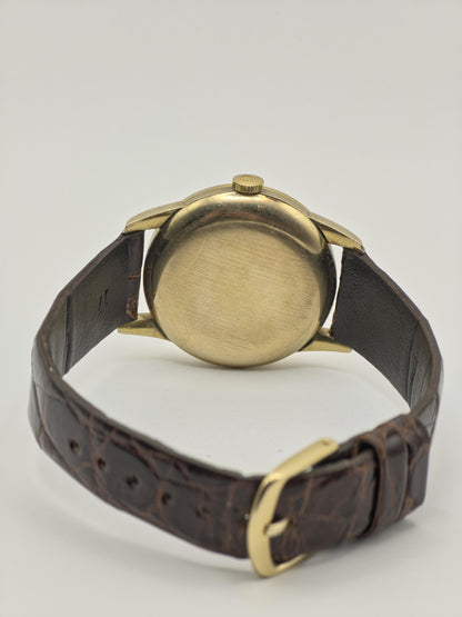 Vintage Omega Manual Wind Watch Gold Tone Patina Dial Classic Swiss Made Leather Strap - 8
