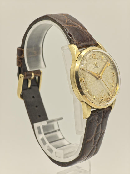 Vintage Omega Manual Wind Watch Gold Tone Patina Dial Classic Swiss Made Leather Strap - 8