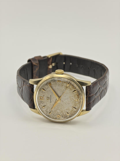 Vintage Omega Manual Wind Watch Gold Tone Patina Dial Classic Swiss Made Leather Strap - 8