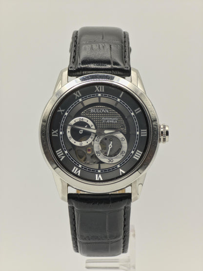 Bulova 96A135 Automatic Skeleton Watch Black Dial Roman Numerals Leather Strap Mens - 9