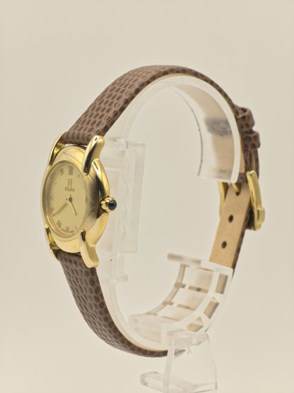 Vintage Fendi Ladies Quartz Watch Gold Tone Roman Dial Brown Leather Strap Swiss Made - 10