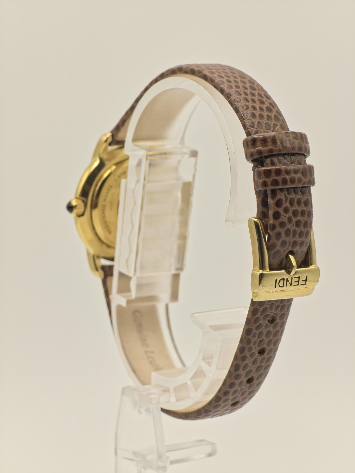 Vintage Fendi Ladies Quartz Watch Gold Tone Roman Dial Brown Leather Strap Swiss Made - 10