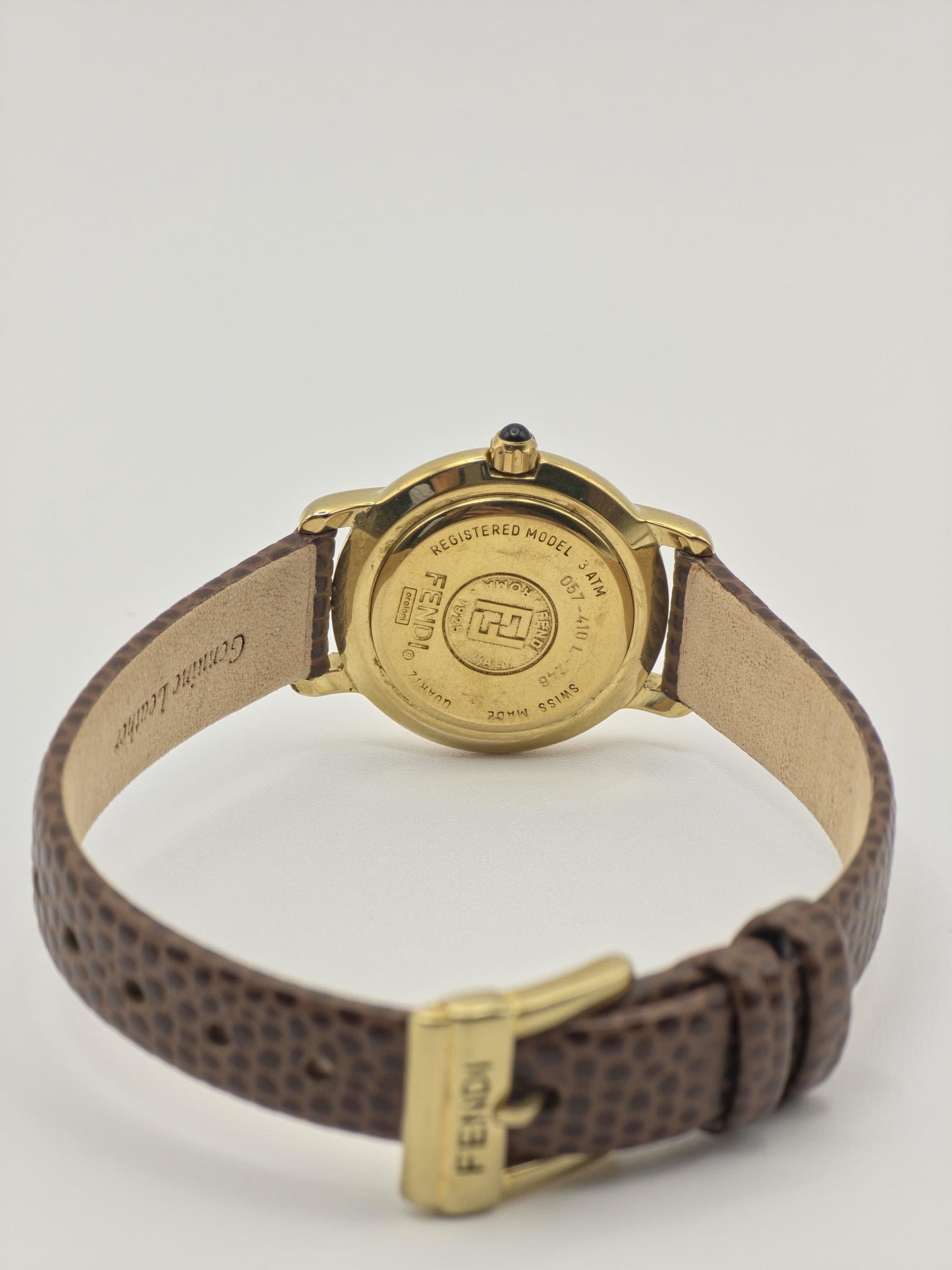 Vintage Fendi Ladies Quartz Watch Gold Tone Roman Dial Brown Leather Strap Swiss Made - 10