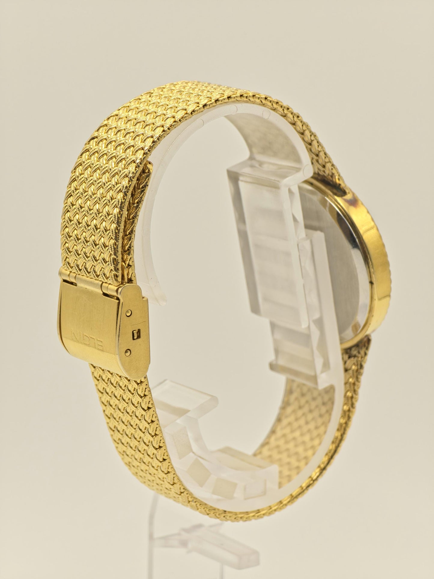 Vintage Elgin Unisex Quartz Watch Gold Tone Mesh Bracelet Swiss Movement Crystal Dial - 11