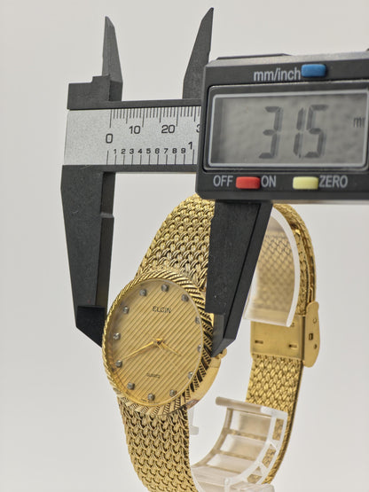 Vintage Elgin Unisex Quartz Watch Gold Tone Mesh Bracelet Swiss Movement Crystal Dial - 11