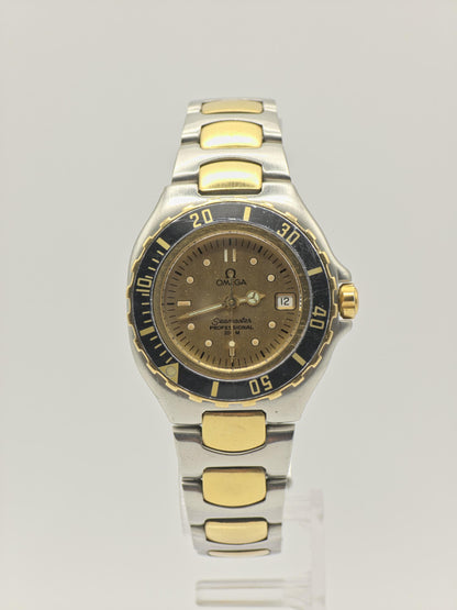 Vintage Omega Seamaster Two Tone Quartz Watch Date Swiss Made Women Diver Style - 14