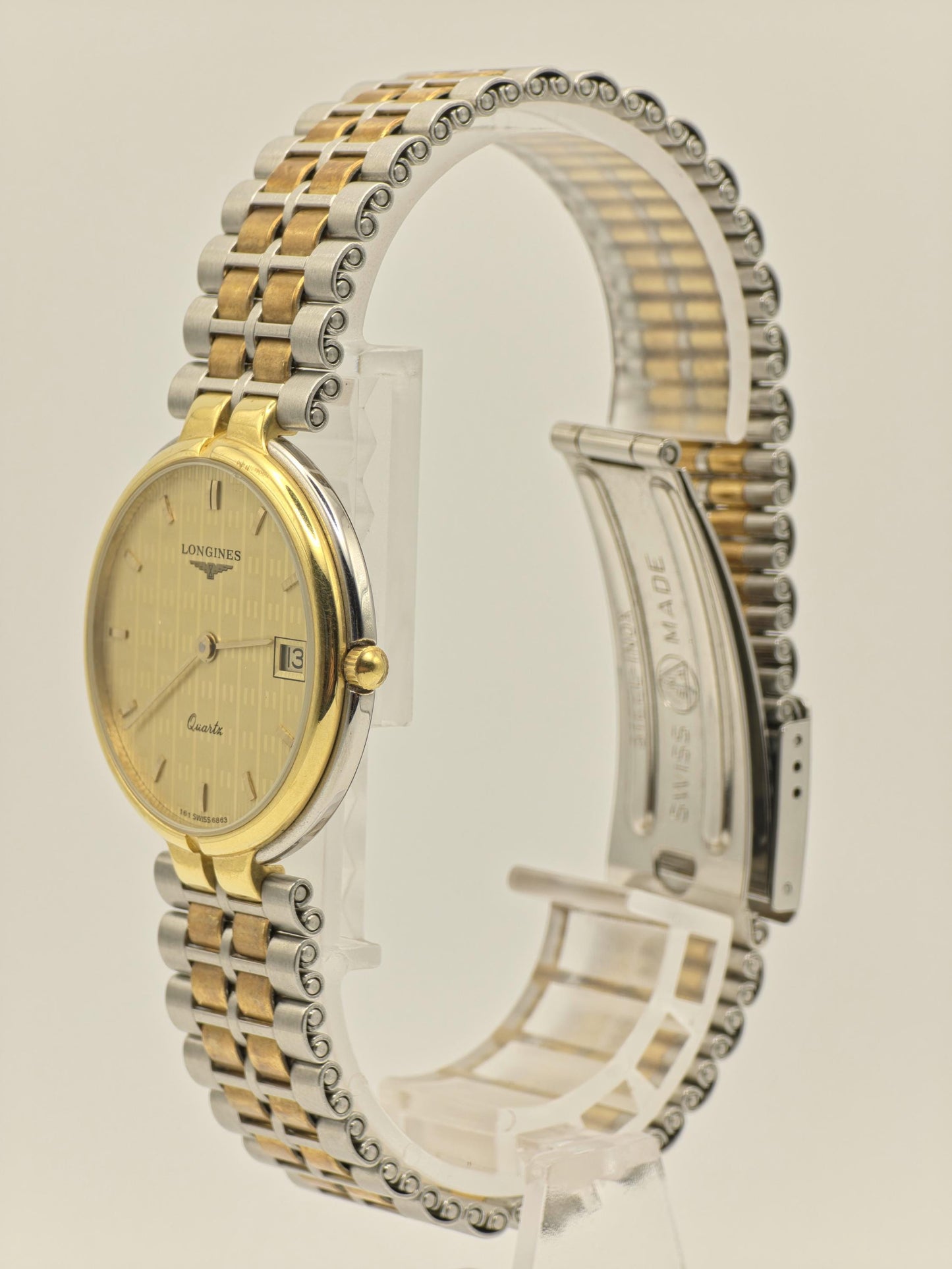 Vintage Longines Quartz Two Tone Watch Swiss Made Date Classic Unisex Bracelet - 18