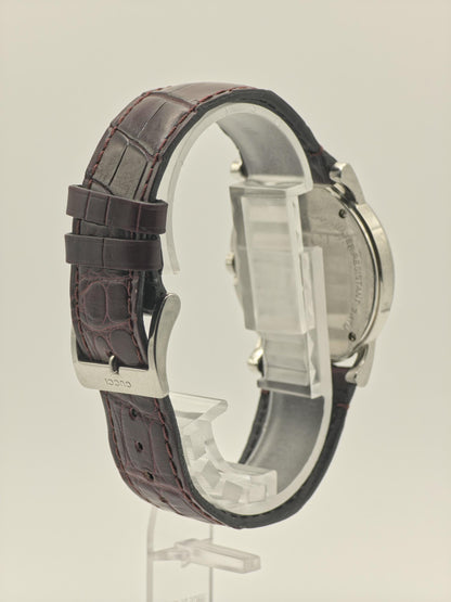 Gucci Unisex Swiss Quartz Watch Silver Dial Brown Leather Strap Ref. 101J 10021444 | - 96