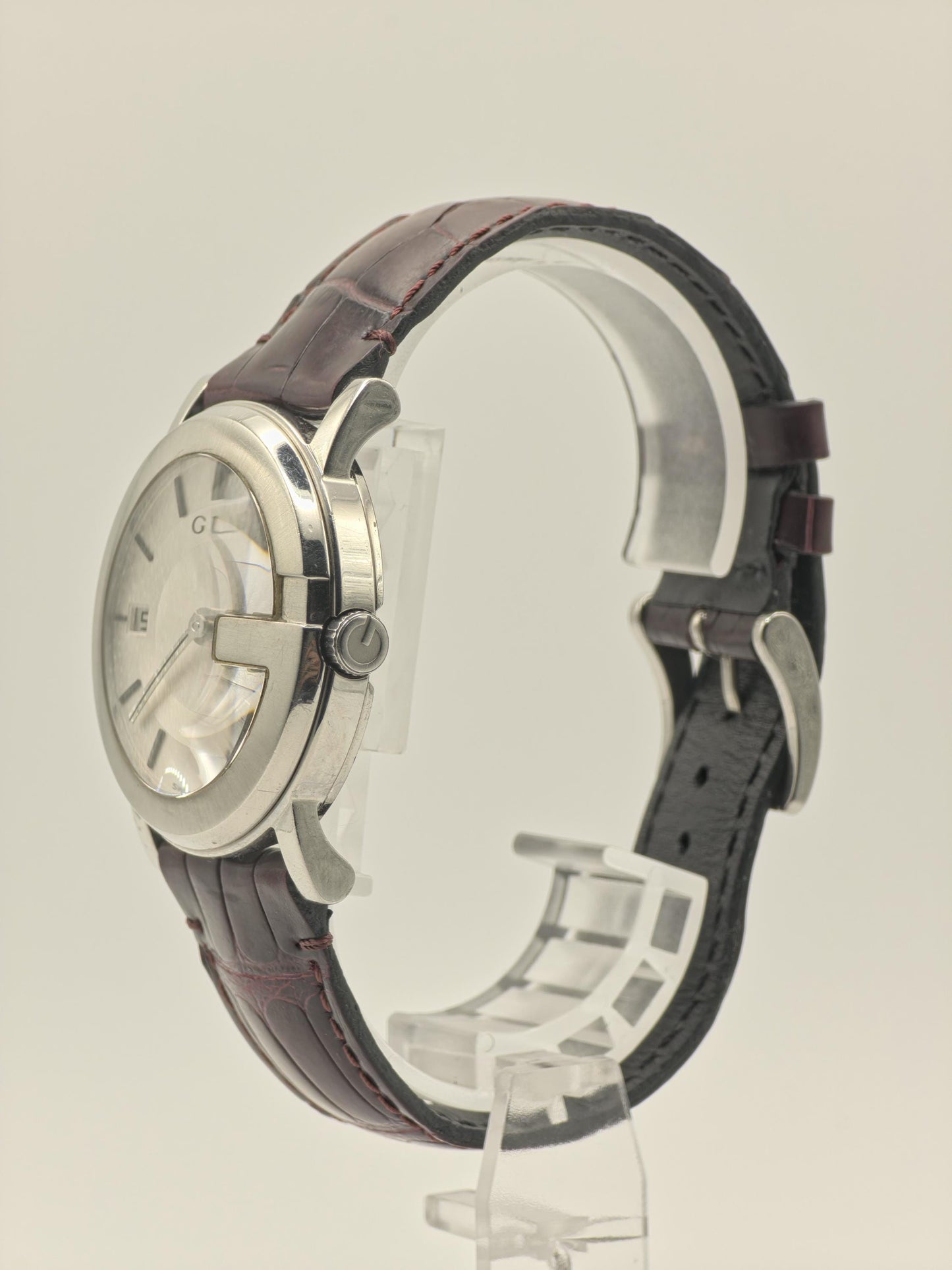 Gucci Unisex Swiss Quartz Watch Silver Dial Brown Leather Strap Ref. 101J 10021444 | - 96
