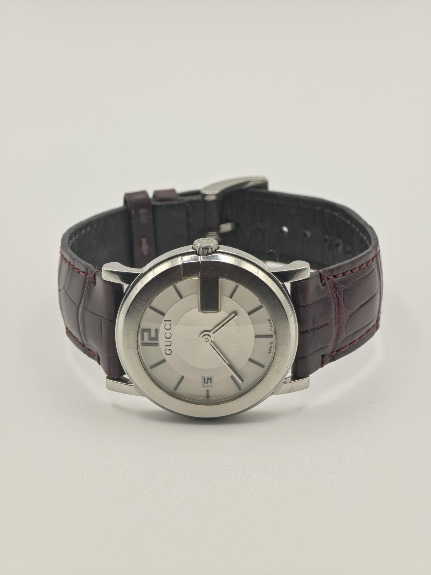 Gucci Unisex Swiss Quartz Watch Silver Dial Brown Leather Strap Ref. 101J 10021444 | - 96