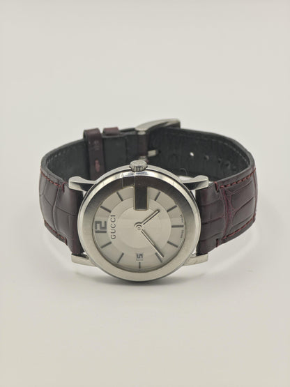 Gucci Unisex Swiss Quartz Watch Silver Dial Brown Leather Strap Ref. 101J 10021444 | - 96