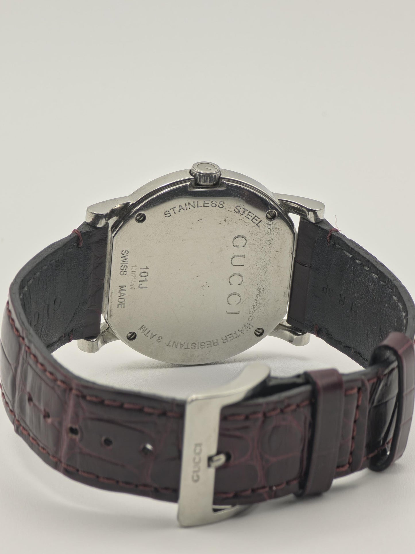 Gucci Unisex Swiss Quartz Watch Silver Dial Brown Leather Strap Ref. 101J 10021444 | - 96