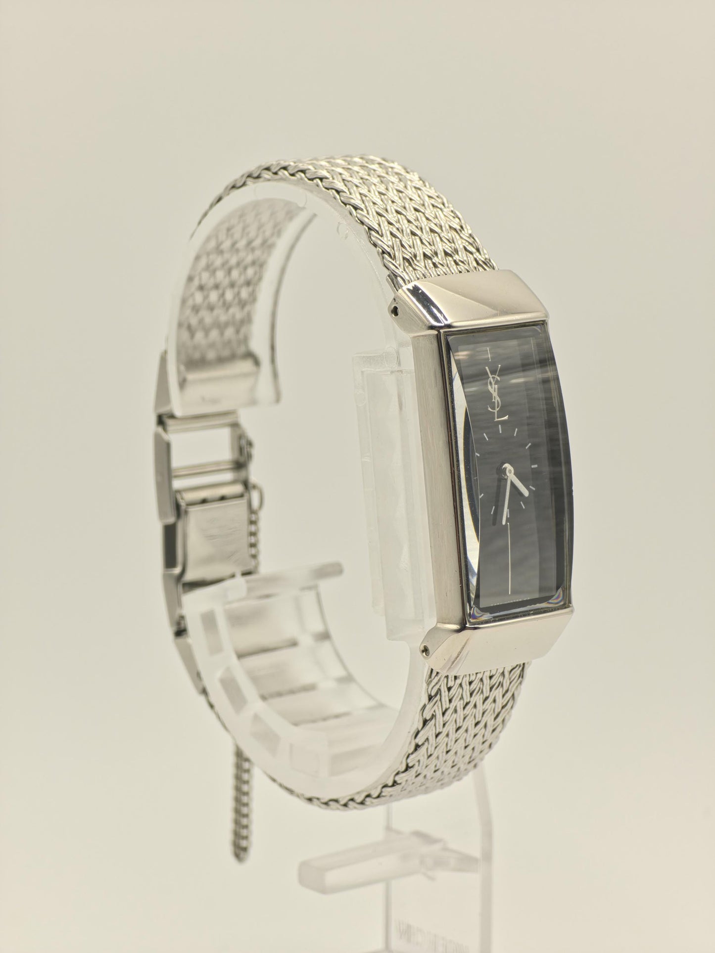 YSL Women’s Quartz Watch Rectangular Case Stainless Steel Mesh Bracelet Black Dial Ref. 770551 | - 100