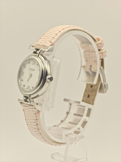 Fendi 003-2700L-763 Women Swiss Quartz Watch Pink Leather Strap Silver Dial Vintage Authentic | - 24