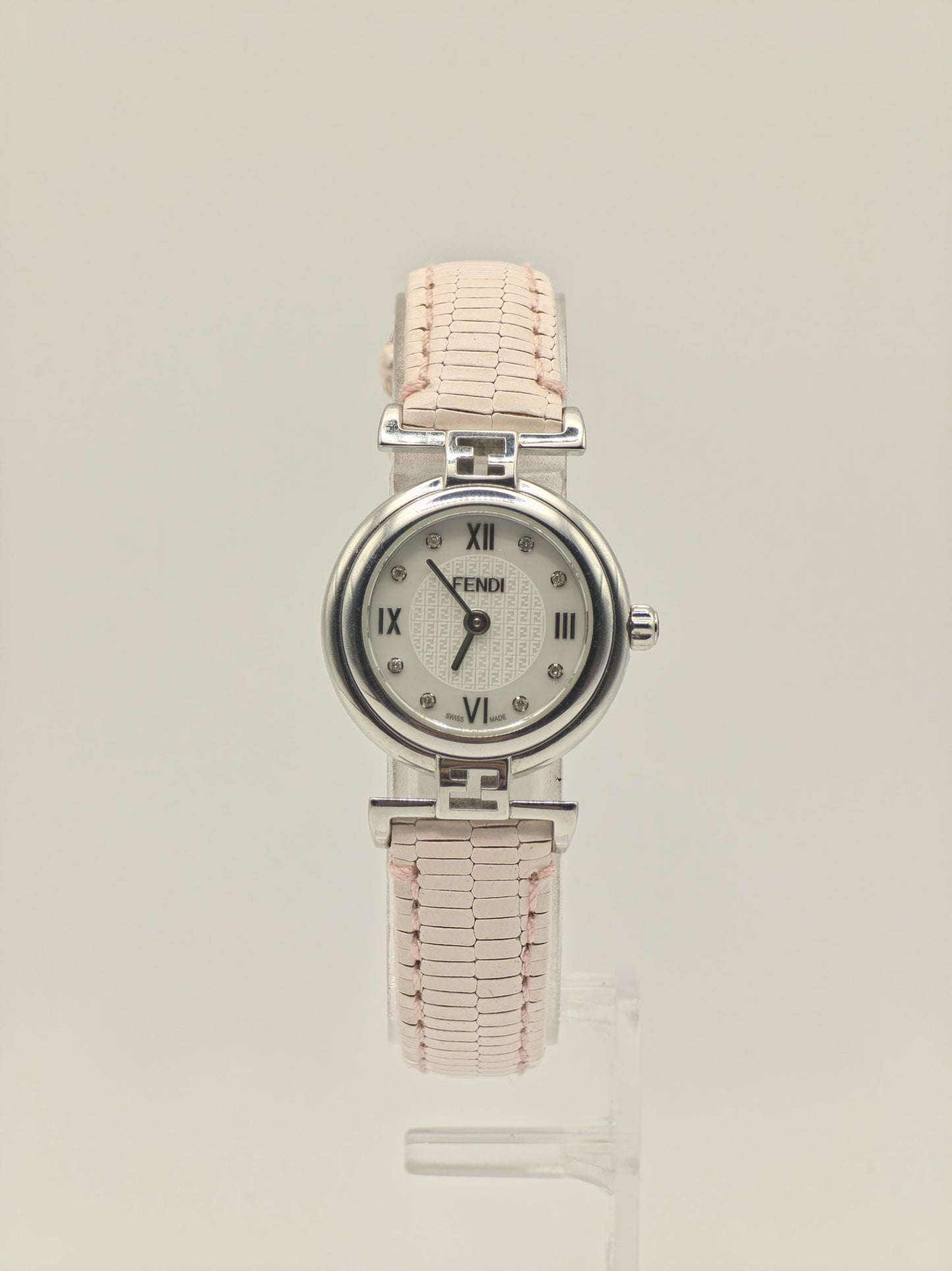 Fendi 003-2700L-763 Women Swiss Quartz Watch Pink Leather Strap Silver Dial Vintage Authentic | - 24