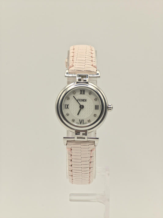 Fendi 003-2700L-763 Women Swiss Quartz Watch Pink Leather Strap Silver Dial Vintage Authentic | - 24
