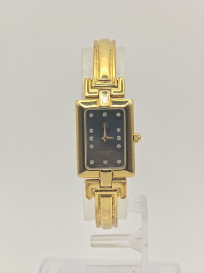 Givenchy Women Quartz Watch Gold Tone Bracelet Black Dial Diamonds | - 104