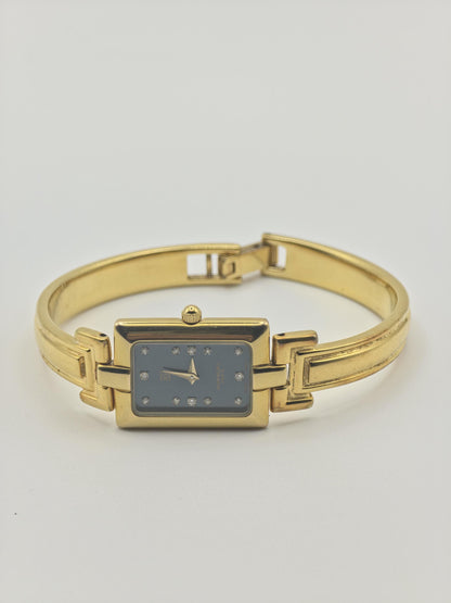 Givenchy Women Quartz Watch Gold Tone Bracelet Black Dial Diamonds | - 104