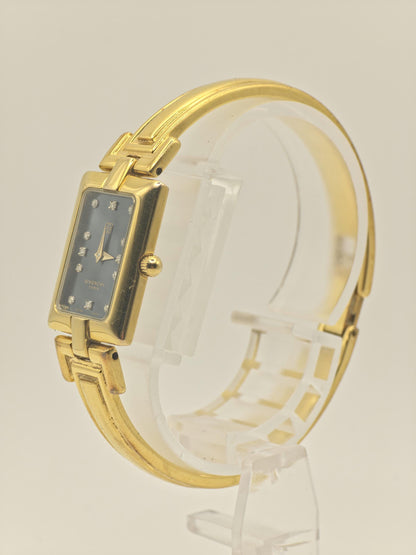 Givenchy Women Quartz Watch Gold Tone Bracelet Black Dial Diamonds | - 104