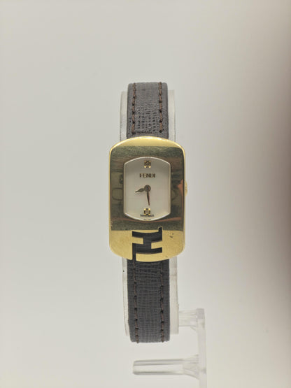 Fendi Women Quartz Watch Gold Tone Case Leather Strap Swiss Made | - 105
